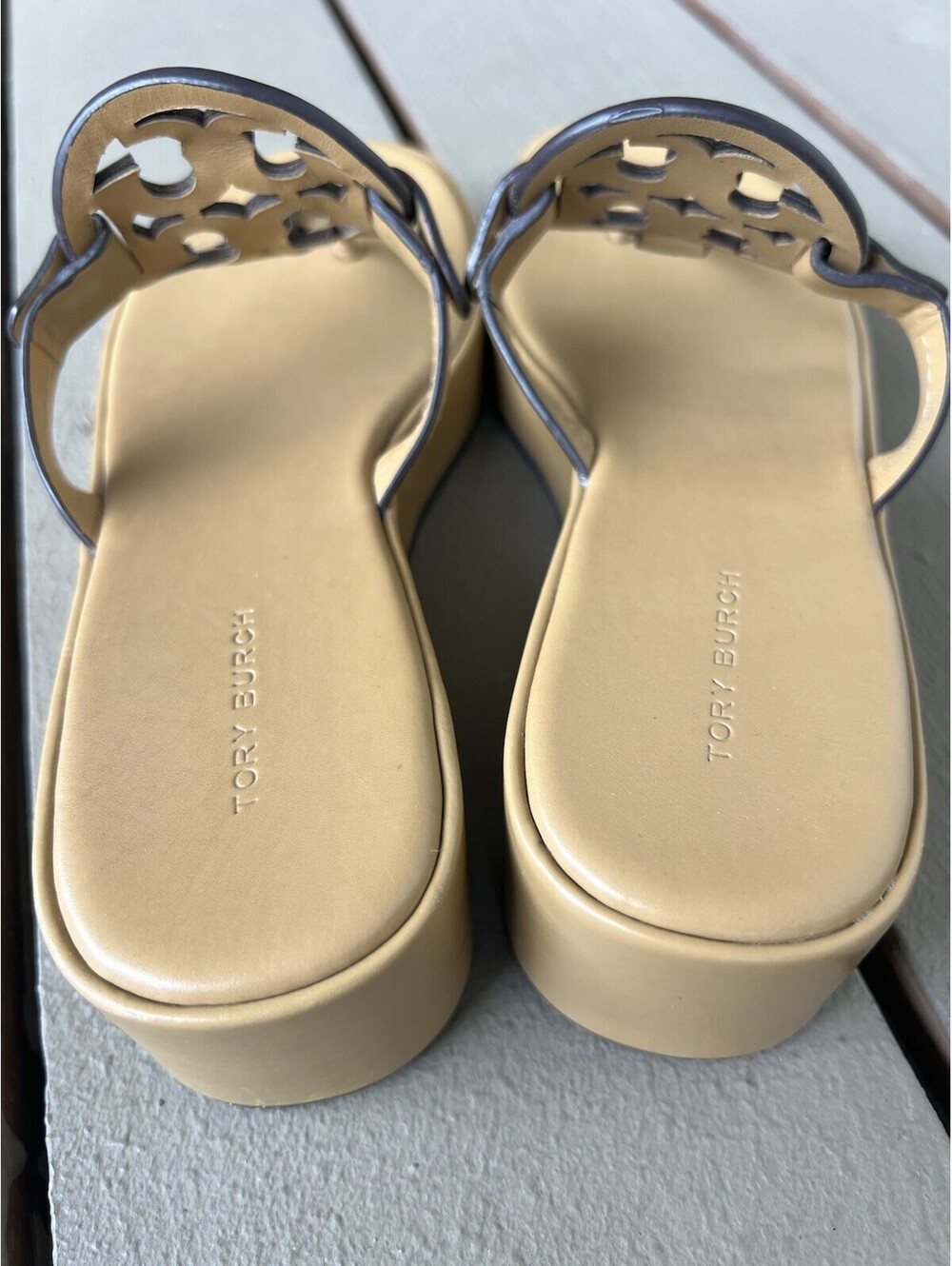 TORY BURCH Miller Wedge Sandals Ginger Shortbread Leather Women's Shoes 7.5 - Picture 9 of 15